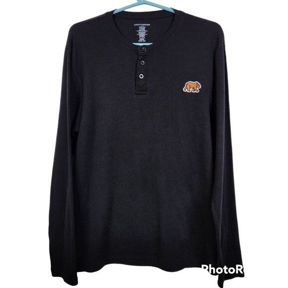 Lucky Brand Mens Long Sleeve Large Sleepwear Henley Waffle Knit Thermal - Picture 1 of 4